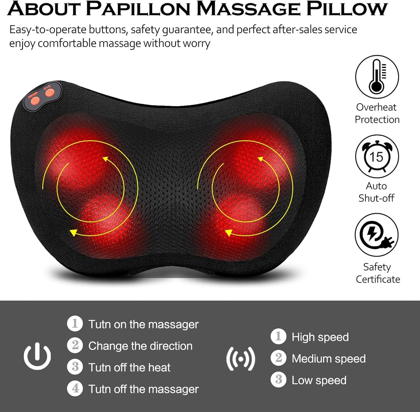 Massage Pillow for Back, Shoulders, Legs, Foot, Body Muscle Pain Relief