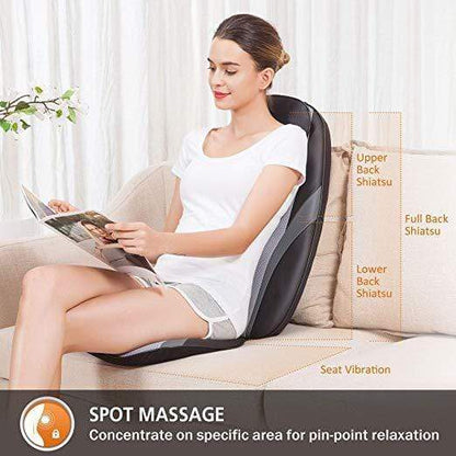 Shiatsu Kneading Back Massager for Chair with Heat & Deep Kneading Gel Nodes