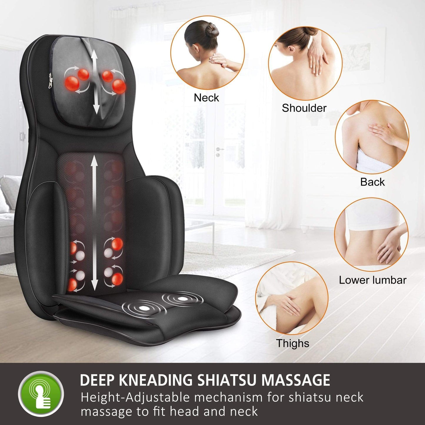 Full Body Massage Chair Pad -Shiatsu Neck/Back/head Massager with Heat & Compression